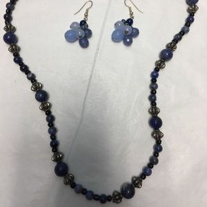 Vintage Blue Silver Beaded Necklace & Earrings